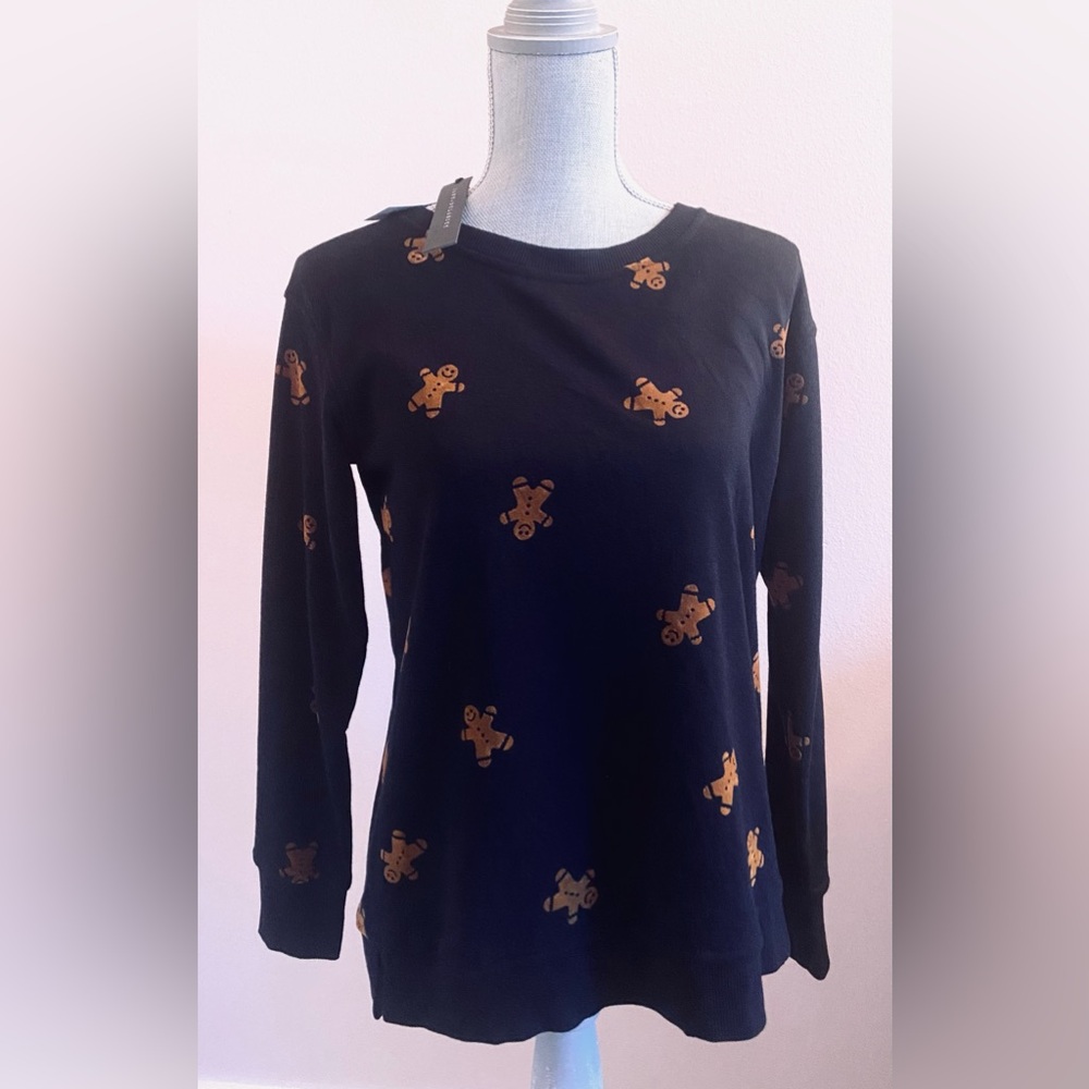 NEW Jane and Delancey Gingerbread Print Holiday Christmas Sweatshirt NWT